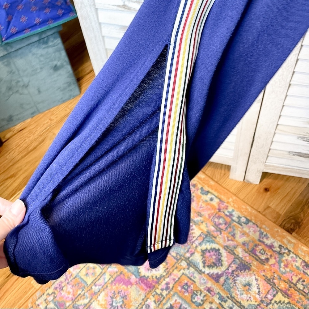 Retro Stripe Wide Leg Pants Blue Side Slit Lounge Pants S - Picture 7 of 8